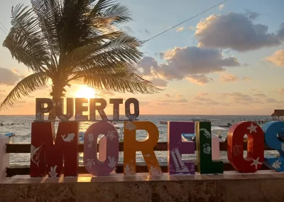 Puerto Morelos downtown center sign at sunrise