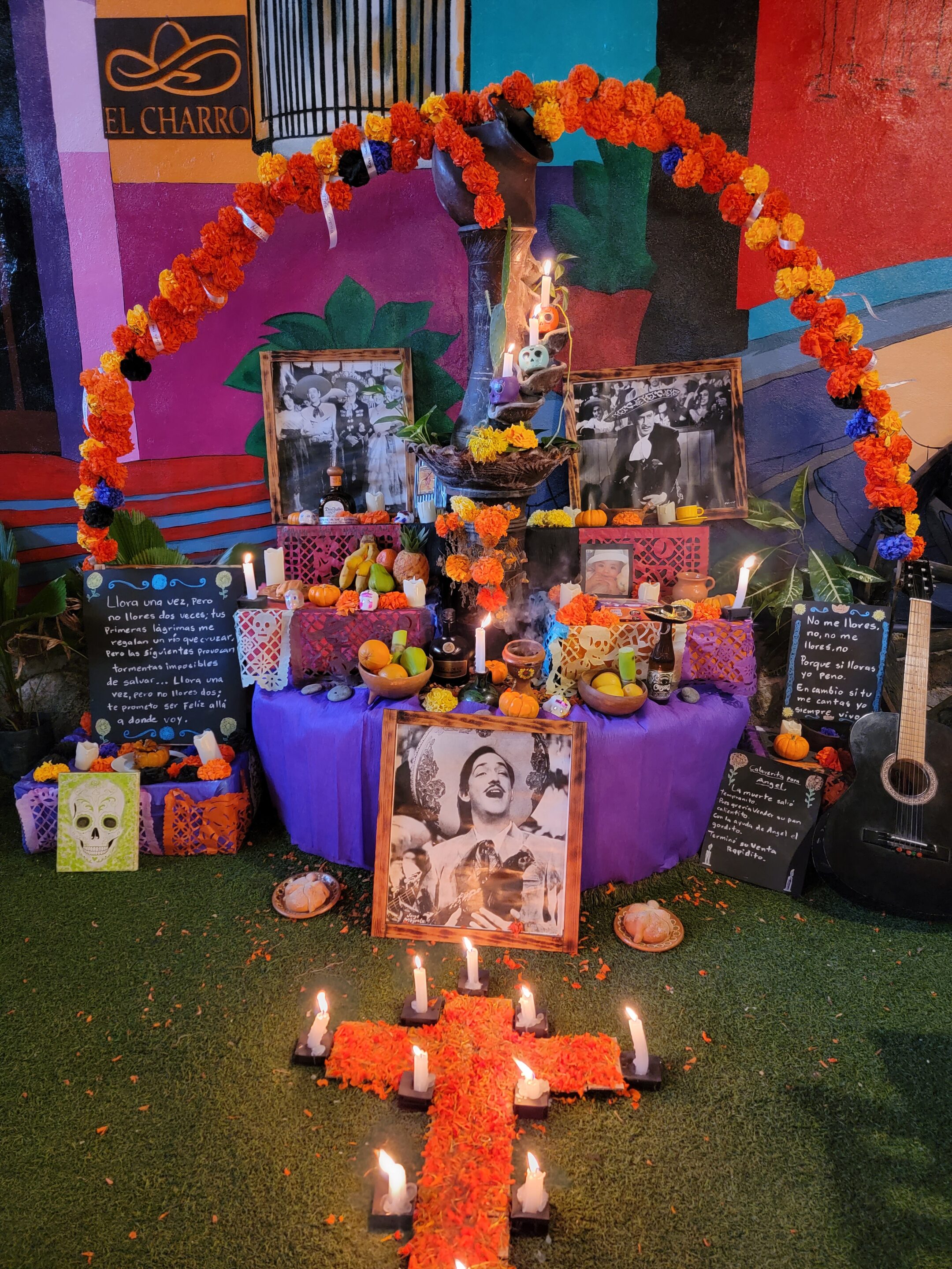 The altar for Dia de Muertos at El Charro restaurant in Puerto Morelos.