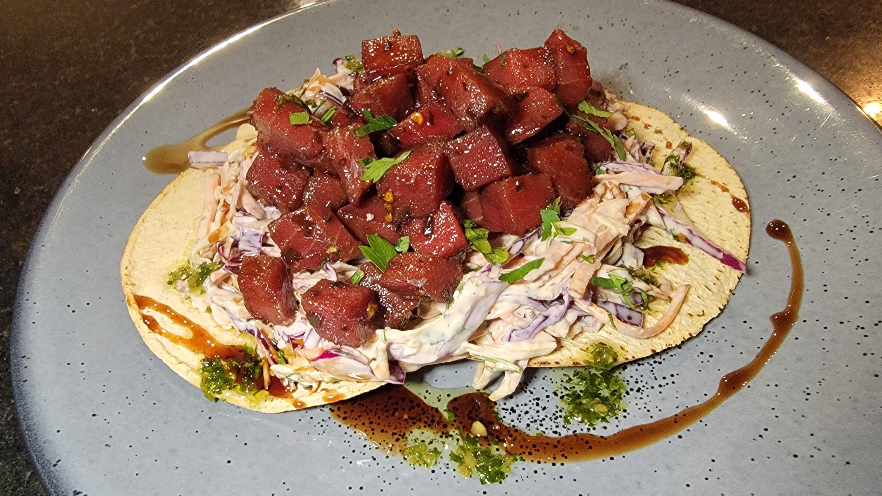 A double portion of the tuna tostada at John Gray's Kitchen in Puerto Morelos.