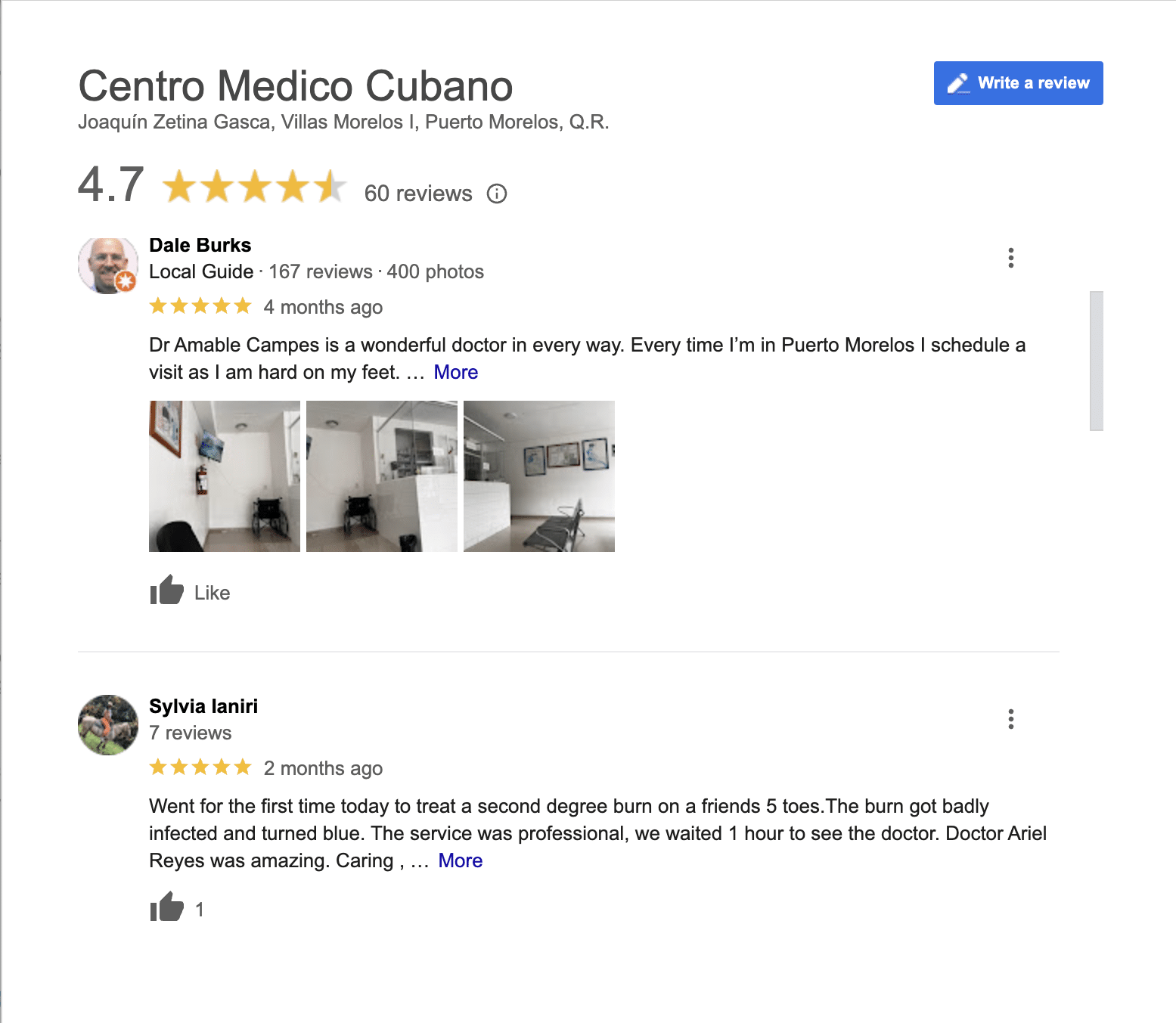 Centro Medico Cubano has 4.7 stars on Google reviews.