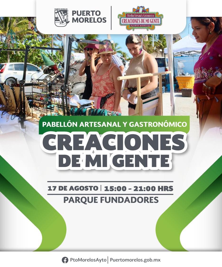 Look for flyers like this on the Ayuntamiento de Puerto Morelos Facebook page to find out when the next Artisan market with live performances will take place.