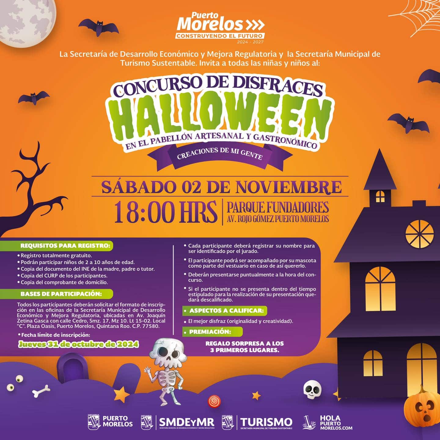 The city of Puerto Morelos is hosting a costume contest for kids age 2-10 and trick-or-treating on Saturday, November 2nd starting at 6pm.