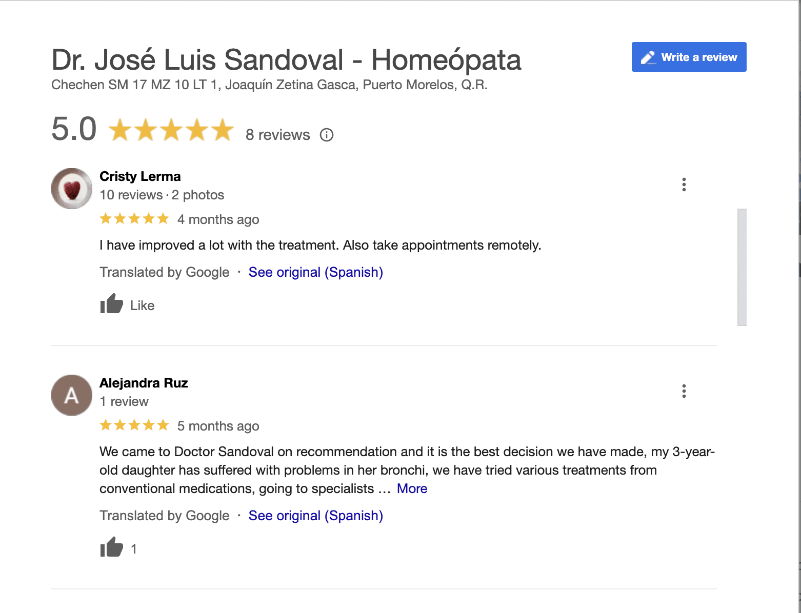 Dr. Sandoval is a homeopathic doctor who had a practice here in Puerto Morelos and is very well respected. He recenlty moved and continues to offer virtual medicine appointments from Guadalajara, Mexico.