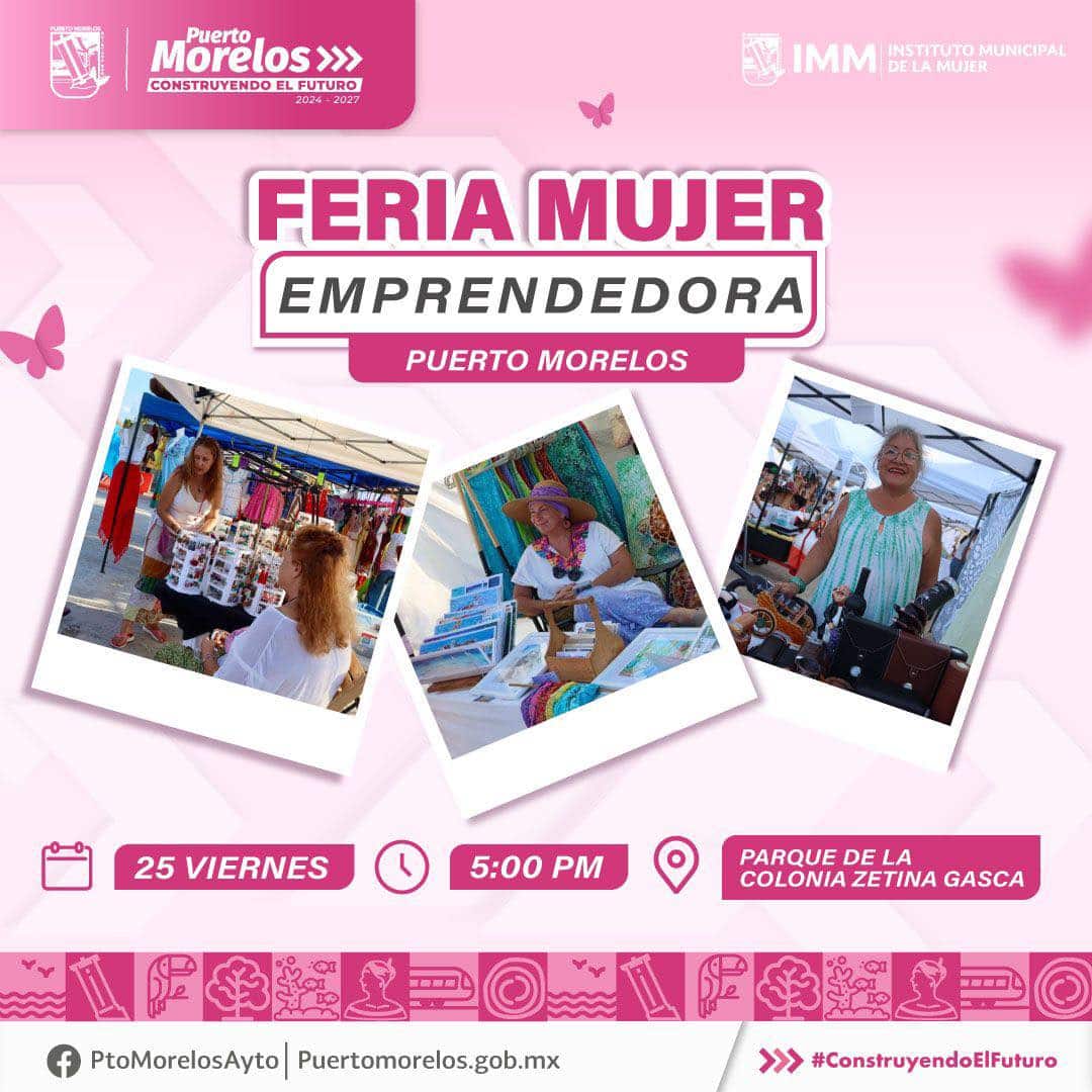 A sample flyer about the Women's Market on Friday nights at the park in the colonia (off Zetina Gasca street) of Puerto Morelos.