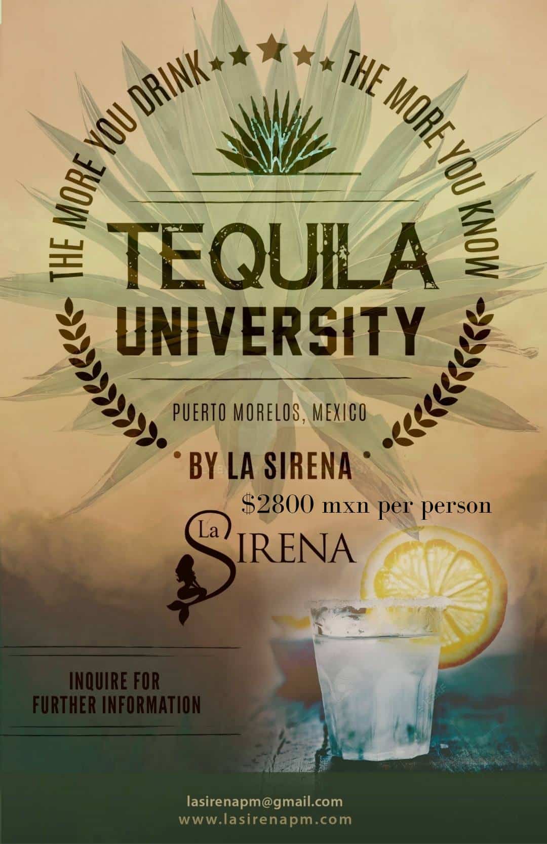 Tequila University La Sirena Puerto Morelos 2025 pricing tequila tasting pairing Riviera Maya Tequila University with pricing