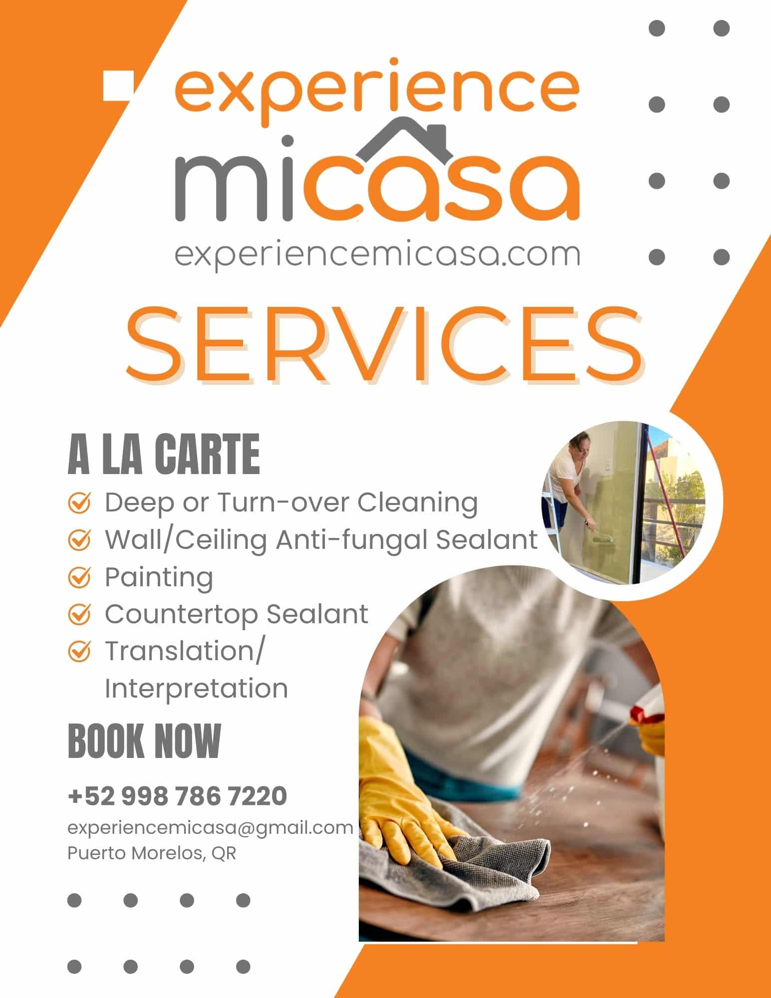 experience-mi-casa-puerto-morelos-xmc-cleaning-and-a-la-carte-services-flyer Experience Mi Casa XMC with a sunrise from Puerto Morelos in the background